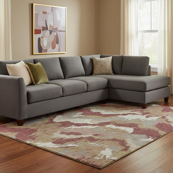 HomeRoots 9' X 12' Rust Beige & Copper Abstract Washable Area Rug - Durable, UV Protected, Modern Elegance 668680