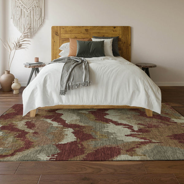 HomeRoots 9' X 12' Rust Beige & Copper Abstract Washable Area Rug - Durable, UV Protected, Modern Elegance 668680