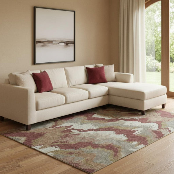 HomeRoots 10' X 14' Modern Rust Beige Copper Abstract Washable Area Rug with UV Protection for Home Comfort 668681