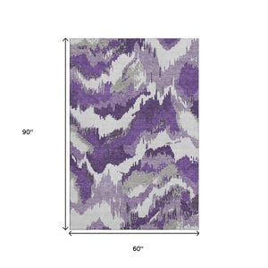 HomeRoots 5' X 8' Abstract Washable Area Rug in Purple, Ivory & Gray - UV Resistant, Pet-Friendly Design! 668683