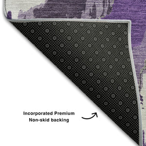 HomeRoots 5' X 8' Abstract Washable Area Rug in Purple, Ivory & Gray - UV Resistant, Pet-Friendly Design! 668683