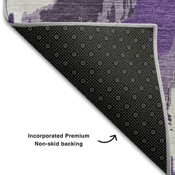 HomeRoots 5' X 8' Abstract Washable Area Rug in Purple, Ivory & Gray - UV Resistant, Pet-Friendly Design! 668683