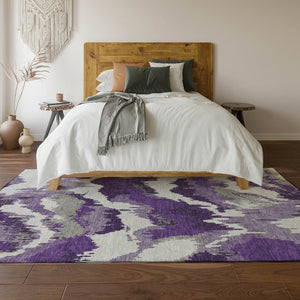 HomeRoots 5' X 8' Abstract Washable Area Rug in Purple, Ivory & Gray - UV Resistant, Pet-Friendly Design! 668683