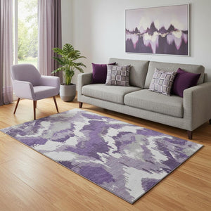 HomeRoots 5' X 8' Abstract Washable Area Rug in Purple, Ivory & Gray - UV Resistant, Pet-Friendly Design! 668683