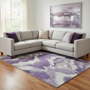 HomeRoots 8' X 10' Stylish Purple Ivory Gray Abstract Area Rug - Washable, UV Protected & Kid-Friendly Design 668685