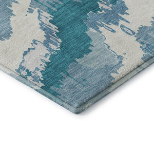 HomeRoots 8' Teal And Ivory Abstract Round Rug - Washable, UV Protected, Durable Design for Family Spaces 668690