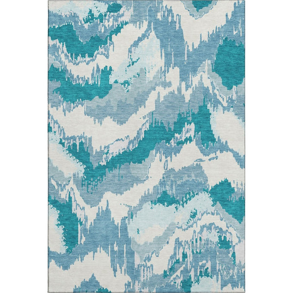 HomeRoots 10' X 14' Teal & Ivory Abstract Area Rug - Washable, UV-Protected, Durable Design for High-Traffic Spaces 668693