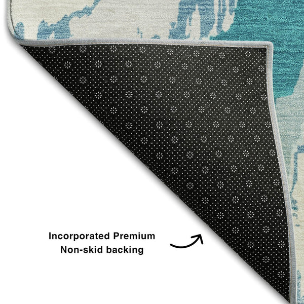 HomeRoots 10' X 14' Teal & Ivory Abstract Area Rug - Washable, UV-Protected, Durable Design for High-Traffic Spaces 668693