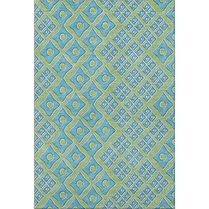 HomeRoots 5' X 8' Artichoke Green & Teal Geometric Area Rug – Washable, UV Protected, Stylish for Any Room 668696