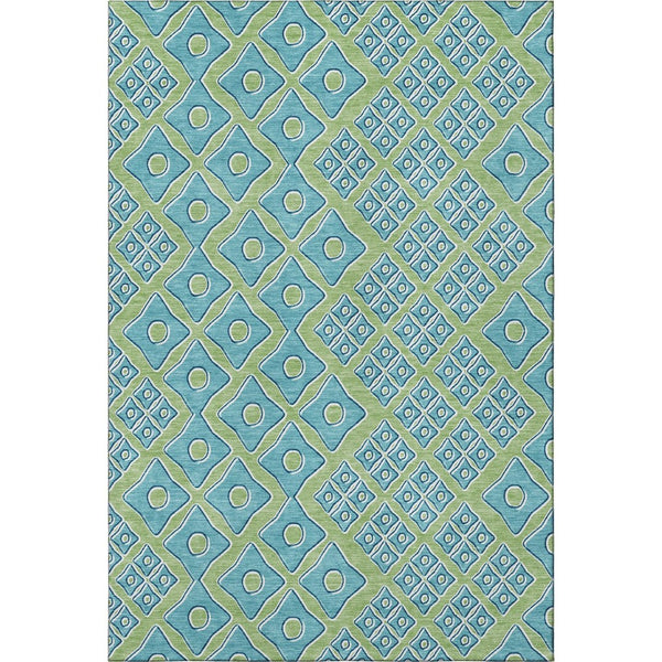 HomeRoots 5' X 8' Artichoke Green & Teal Geometric Area Rug – Washable, UV Protected, Stylish for Any Room 668696