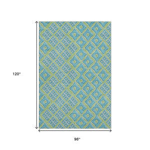 HomeRoots 8' X 10' Artichoke Green & Teal Geometric Washable Area Rug - Durable, Stylish, UV & Stain Resistant! 668698
