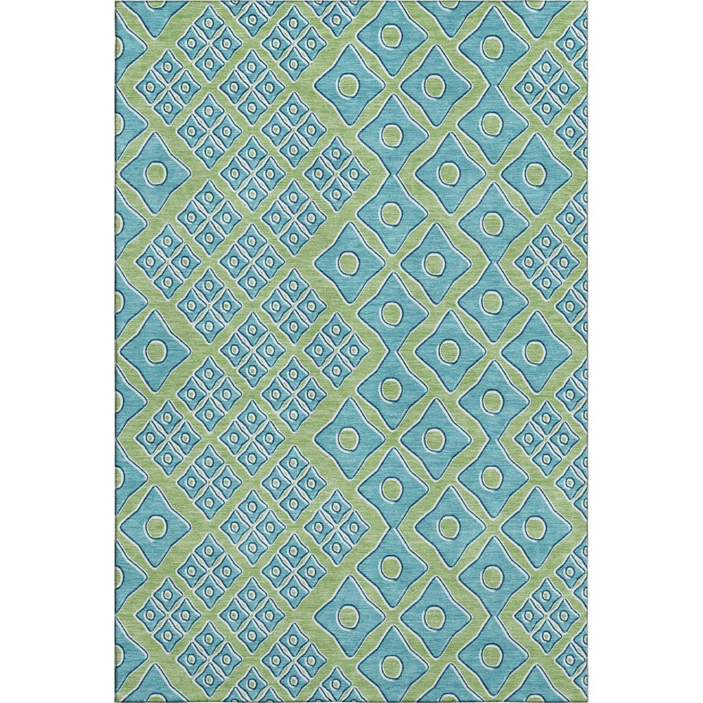 HomeRoots 8' X 10' Artichoke Green & Teal Geometric Washable Area Rug - Durable, Stylish, UV & Stain Resistant! 668698