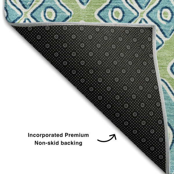 HomeRoots 8' X 10' Artichoke Green & Teal Geometric Washable Area Rug - Durable, Stylish, UV & Stain Resistant! 668698