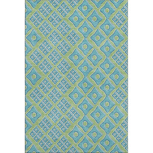 HomeRoots 10' Artichoke Green & Teal Geometric Area Rug - Washable, UV-Protected, Durable for Active Homes 668700