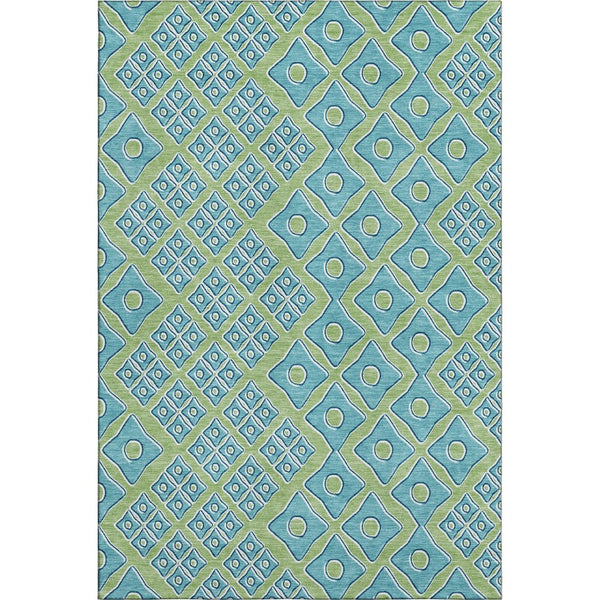 HomeRoots 10' Artichoke Green & Teal Geometric Area Rug - Washable, UV-Protected, Durable for Active Homes 668700