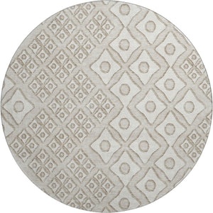HomeRoots 8' Washable Beige & Ivory Geometric Round Rug with UV Protection - Stylish & Stain-Resistant Design 668703
