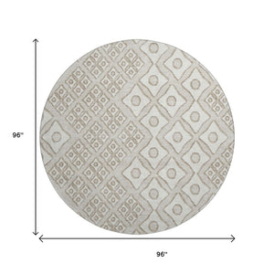 HomeRoots 8' Washable Beige & Ivory Geometric Round Rug with UV Protection - Stylish & Stain-Resistant Design 668703