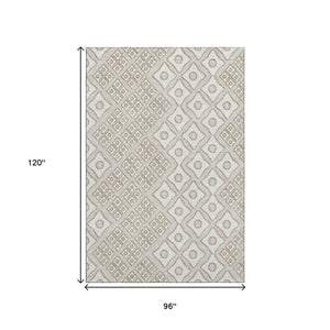 HomeRoots 8' X 10' Geometric Washable Area Rug – Stylish Beige & Ivory Design with UV Protection for Durability 668704