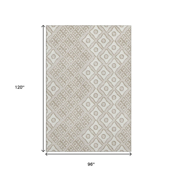 HomeRoots 8' X 10' Geometric Washable Area Rug – Stylish Beige & Ivory Design with UV Protection for Durability 668704