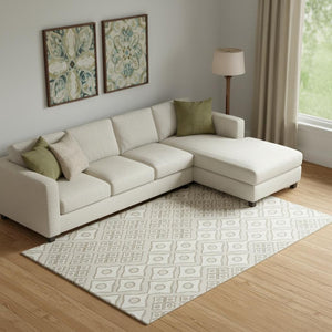 HomeRoots 8' X 10' Geometric Washable Area Rug – Stylish Beige & Ivory Design with UV Protection for Durability 668704