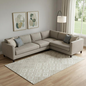 HomeRoots 9' X 12' Beige And Ivory Geometric Area Rug - Durable, Washable, UV-Protected for High-Traffic Spaces 668705