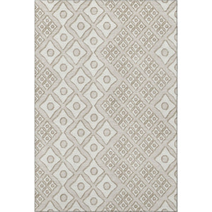 HomeRoots 9' X 12' Beige And Ivory Geometric Area Rug - Durable, Washable, UV-Protected for High-Traffic Spaces 668705