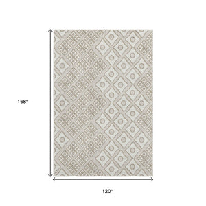 HomeRoots 10' X 14' Beige and Ivory Geometric Area Rug – Washable, UV-Protected, Perfect for High-Traffic Spaces! 668706