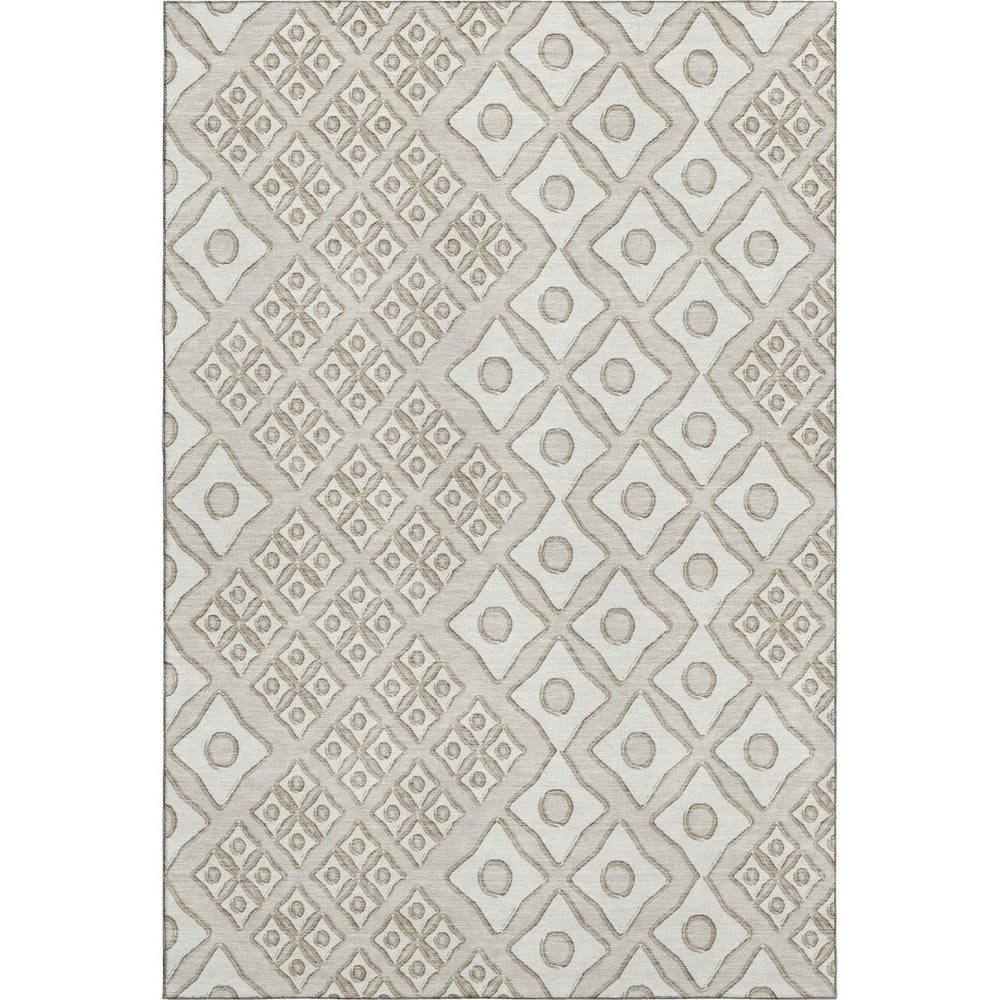 HomeRoots 10' X 14' Beige and Ivory Geometric Area Rug – Washable, UV-Protected, Perfect for High-Traffic Spaces! 668706