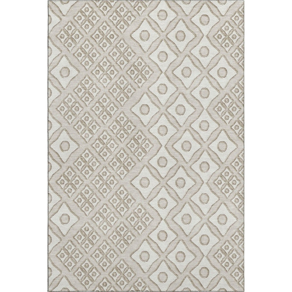 HomeRoots 10' X 14' Beige and Ivory Geometric Area Rug – Washable, UV-Protected, Perfect for High-Traffic Spaces! 668706