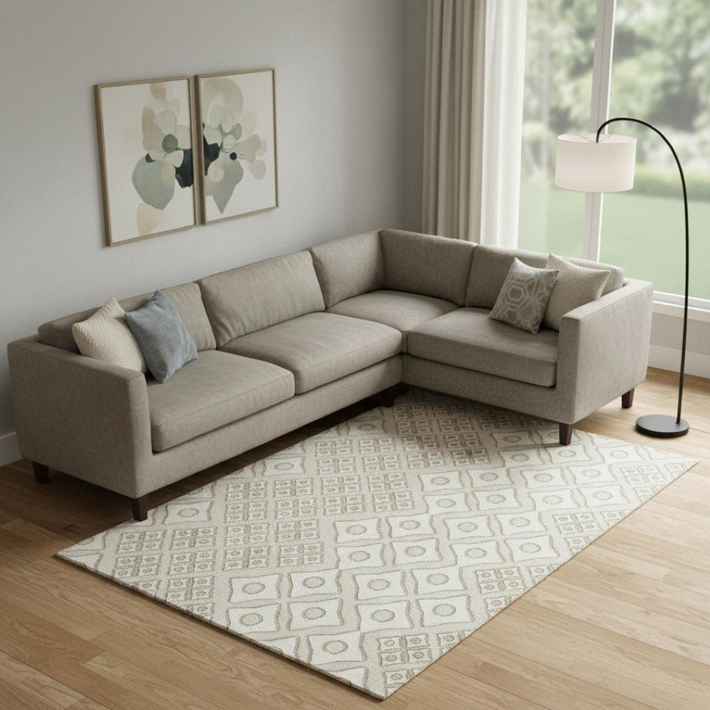 HomeRoots 10' X 14' Beige and Ivory Geometric Area Rug – Washable, UV-Protected, Perfect for High-Traffic Spaces! 668706