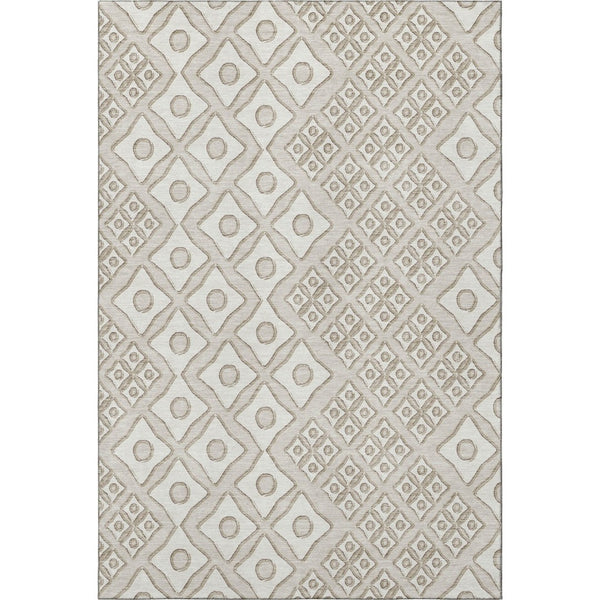 HomeRoots 10' X 14' Beige and Ivory Geometric Area Rug – Washable, UV-Protected, Perfect for High-Traffic Spaces! 668706