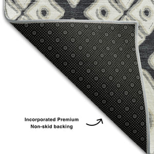 HomeRoots 9' X 12' Black And Ivory Geometric Area Rug - Stylish, Washable, UV-Protected for High-Traffic Spaces 668711