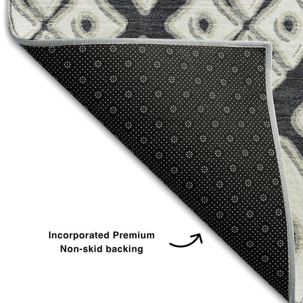 HomeRoots 9' X 12' Black And Ivory Geometric Area Rug - Stylish, Washable, UV-Protected for High-Traffic Spaces 668711