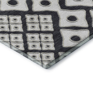 HomeRoots 9' X 12' Black And Ivory Geometric Area Rug - Stylish, Washable, UV-Protected for High-Traffic Spaces 668711