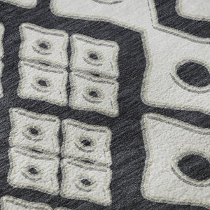 HomeRoots 10' X 14' Black And Ivory Geometric Area Rug – Washable, Durable, UV-Protected for High-Traffic Spaces 668712