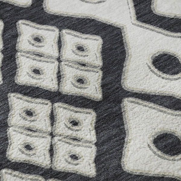 HomeRoots 10' X 14' Black And Ivory Geometric Area Rug – Washable, Durable, UV-Protected for High-Traffic Spaces 668712