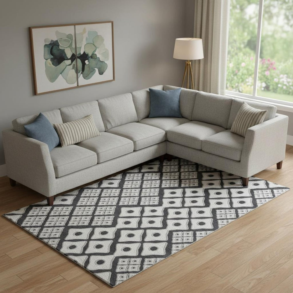 HomeRoots 10' X 14' Black And Ivory Geometric Area Rug – Washable, Durable, UV-Protected for High-Traffic Spaces 668712