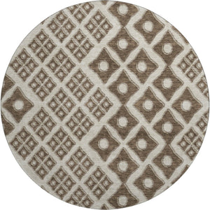 HomeRoots 8' Modern Brown and Beige Geometric Washable Round Rug with UV Protection for Active Homes 668715