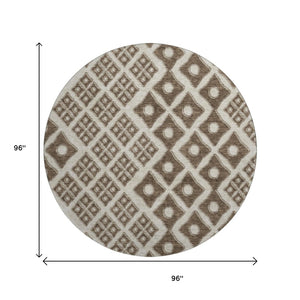 HomeRoots 8' Modern Brown and Beige Geometric Washable Round Rug with UV Protection for Active Homes 668715
