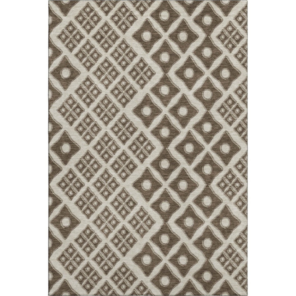 HomeRoots 8' X 10' Modern Brown and Beige Geometric Area Rug – Washable, Stain-Resistant, UV Protected Design 668716
