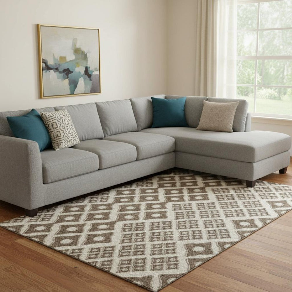 HomeRoots 8' X 10' Modern Brown and Beige Geometric Area Rug – Washable, Stain-Resistant, UV Protected Design 668716