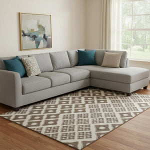 HomeRoots 8' X 10' Modern Brown and Beige Geometric Area Rug – Washable, Stain-Resistant, UV Protected Design 668716