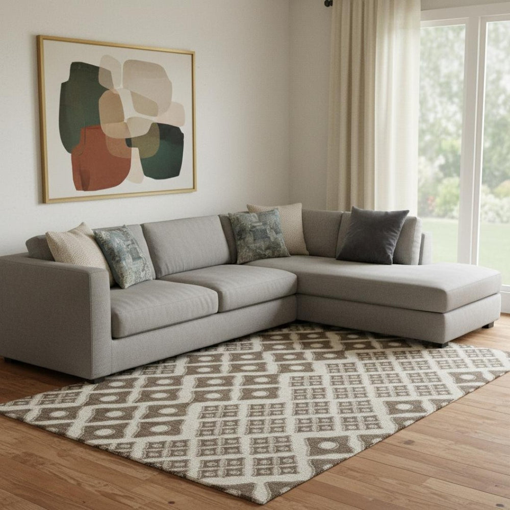 HomeRoots 9' X 12' Brown and Beige Geometric Area Rug - Washable, UV-Protected, Durable & Stylish for Homes 668717