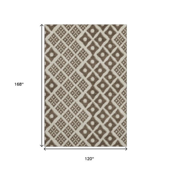 HomeRoots 10' Brown & Beige Geometric Washable Area Rug - UV Protected, Stain-Resistant, Family-Friendly Design 668718