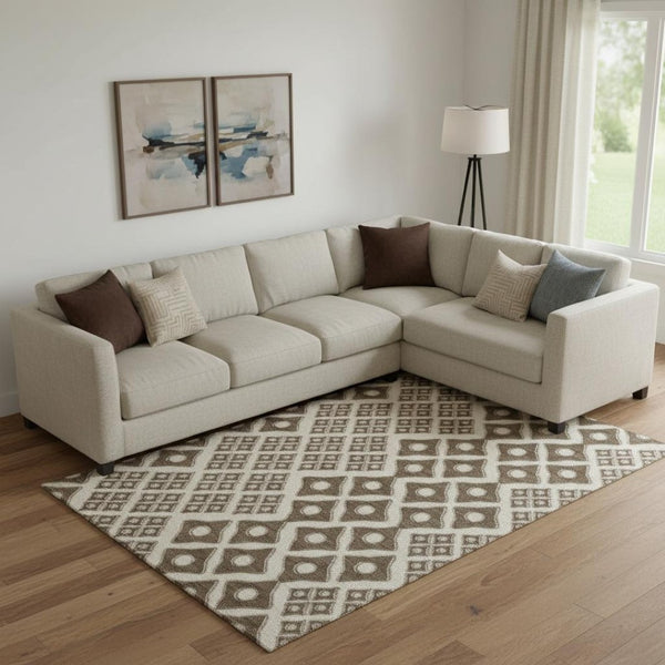 HomeRoots 10' Brown & Beige Geometric Washable Area Rug - UV Protected, Stain-Resistant, Family-Friendly Design 668718