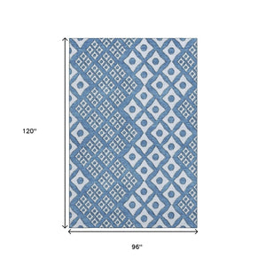 HomeRoots 8' X 10' Denim Blue & Silver Geometric Area Rug - Durable, Washable, UV-Protected for Modern Spaces 668722