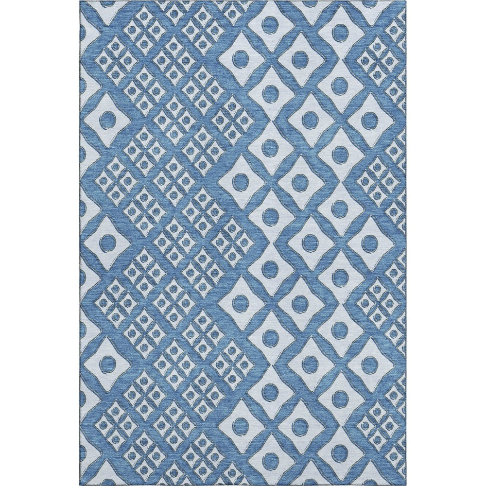 HomeRoots 8' X 10' Denim Blue & Silver Geometric Area Rug - Durable, Washable, UV-Protected for Modern Spaces 668722