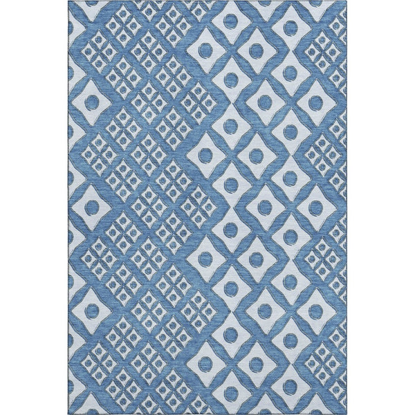 HomeRoots 8' X 10' Denim Blue & Silver Geometric Area Rug - Durable, Washable, UV-Protected for Modern Spaces 668722