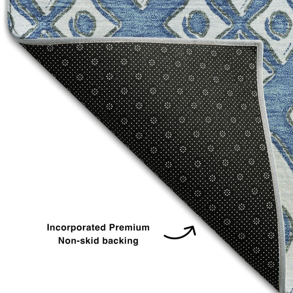 HomeRoots 8' X 10' Denim Blue & Silver Geometric Area Rug - Durable, Washable, UV-Protected for Modern Spaces 668722