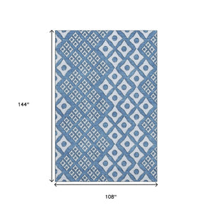 HomeRoots 9' X 12' Denim Blue & Silver Geometric Area Rug - Stylish, Washable, UV-Protected for Busy Homes 668723